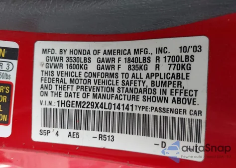 2004 Honda Civic Ex from USA, damaged, VIN 1HGEM229X4L014141